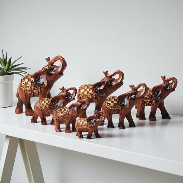 Lüks Motif İşlemeli Feng Shui 7’li Şans Bereket Fil Heykeli Biblo Seti Ev Ofis Yeni Yıl Hediyesi 8 - Image 1