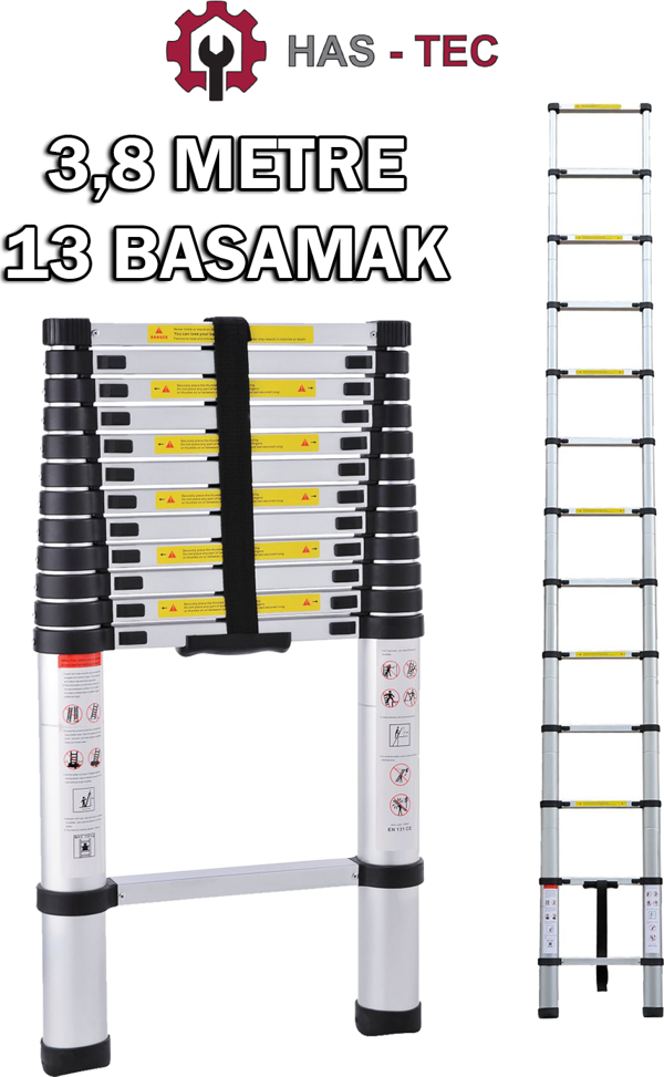 HAS-TEC 13 Basamaklı Düz Uzayan Teleskopik Merdiven 3,8 m - Image 1