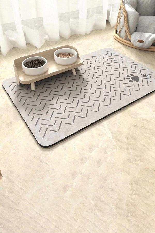 MAtGo Pati Evcil Hayvan Beslenme Matı Çizgi Patili Su Geçirmez Krem Kedi Köpek Mama Paspası 50x70cm - Image 1