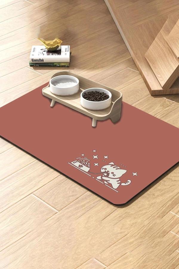 MAtGo Pati Mama Çeken Kedi Gül Kurusu Beslenme Matı Sıvı Geçirmez Kedi Köpek Mama Paspası 50x70cm - Image 1