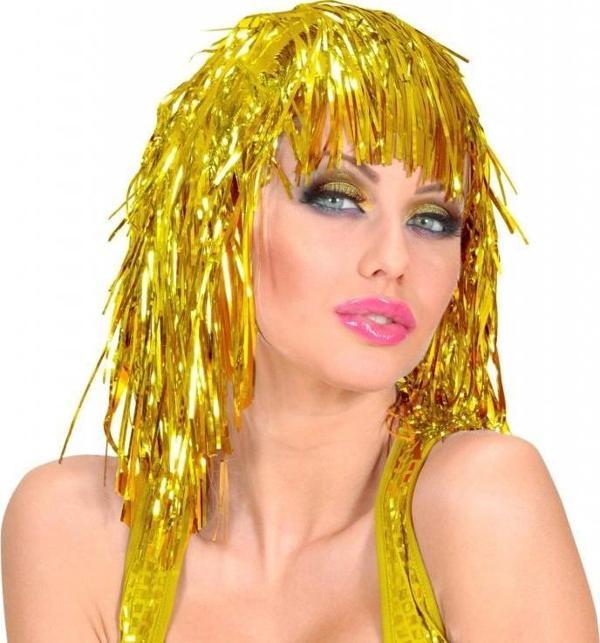 Altın Sarısı Işıltılı Metalize Parti Peruğu - Image 1