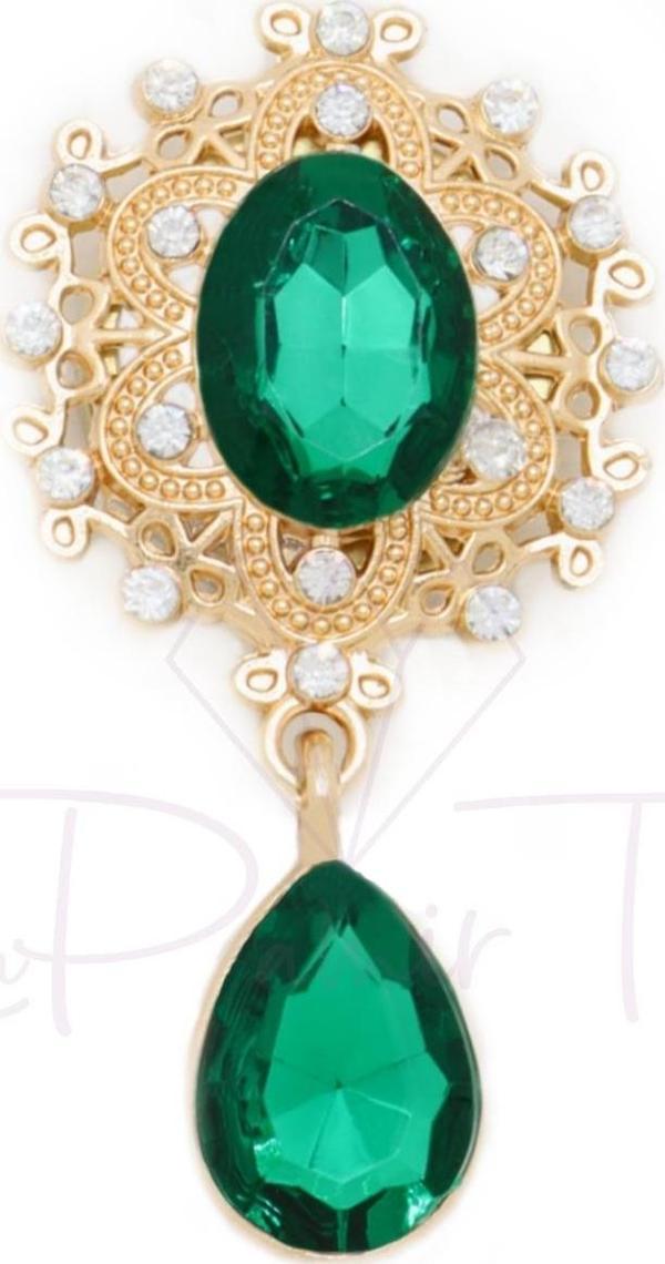 Yeşil Taşlı Düğme Süsü Broş - Image 1