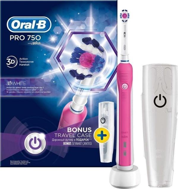 Oral-B Pro 750 3D White Pembe Şarjlı Diş Fırçası - Image 1