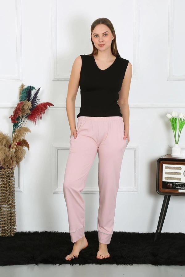 Giyim Kadın Pamuk Penye Cepli Tek Alt Pijama Pudra - Image 1