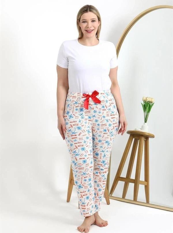 Giyim Kadın Pamuklu Büyük Beden Alt Pijama Ekru - Image 1