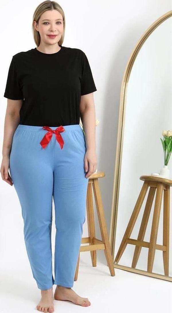 Giyim Kadın Pamuklu Büyük Beden Alt Pijama Mavi - Image 1