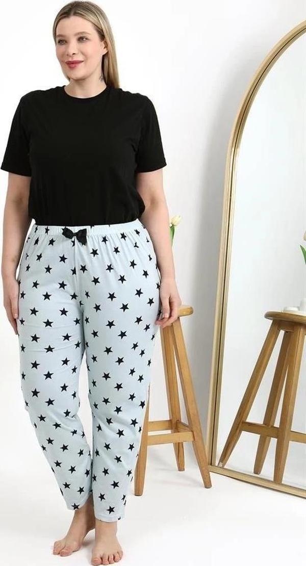 Giyim Kadın Pamuklu Büyük Beden Alt Pijama Buz Mavisi - Image 1