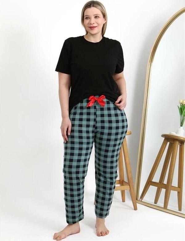 Giyim Kadın Pamuklu Büyük Beden Alt Pijama Turkuaz - Image 1