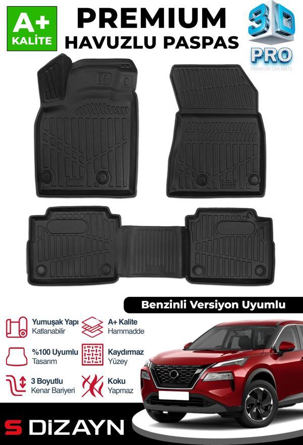 S-Dizayn Nissan X-Trail Benzinli 3D Pro Havuzlu Paspas 2022 Üzeri A+ Kalite - Image 1