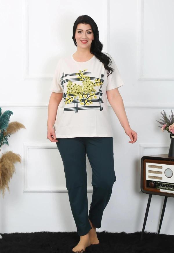 Giyim Kadın Büyük Beden Krem Pijama Takımı - Image 1