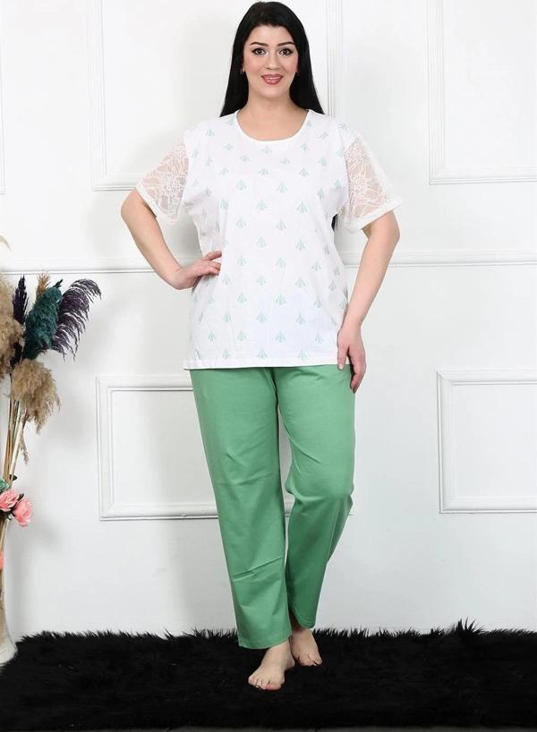 Giyim Kadın 5XL-6XL-7XL-8XL Büyük Beden Kısa Kol Pijama Takım Beyaz - Image 1