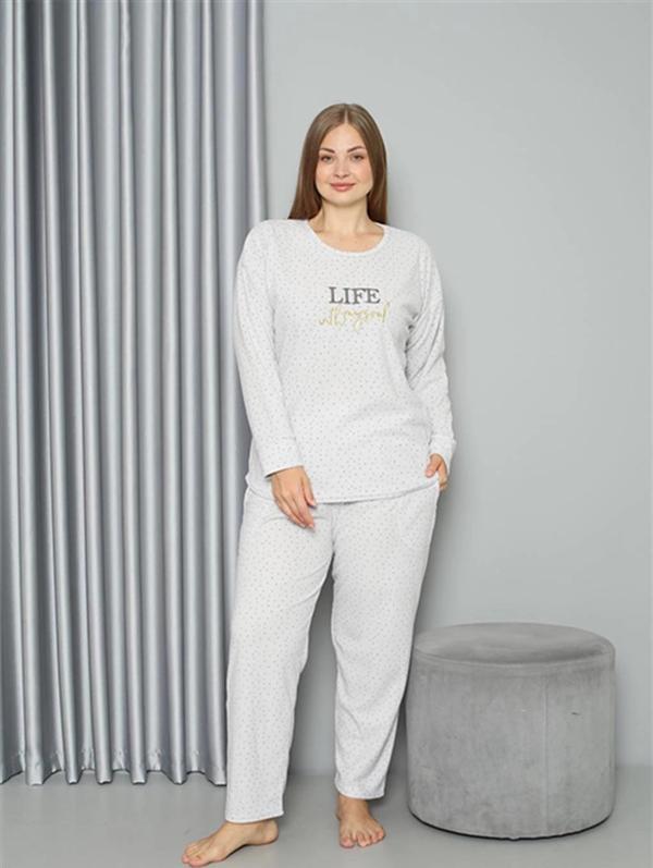 Giyim Welsoft Polar Kadın Büyük Beden Pijama Takımı Ekru - Image 1