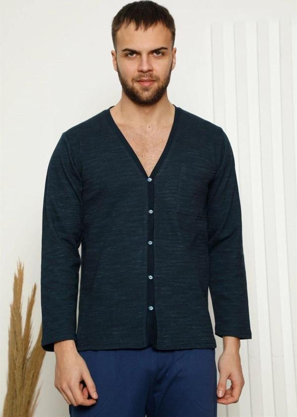 Giyim Erkek %100 Pamuk Önden Düğmeli Cepli Uzun Kollu Pijama Takımı Lacivert - Image 1
