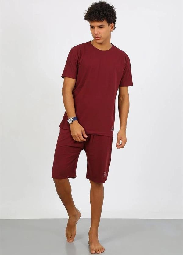 Giyim Erkek Pamuk Lakost Alt Üst Kaprili Pijama Takım Bordo - Image 1