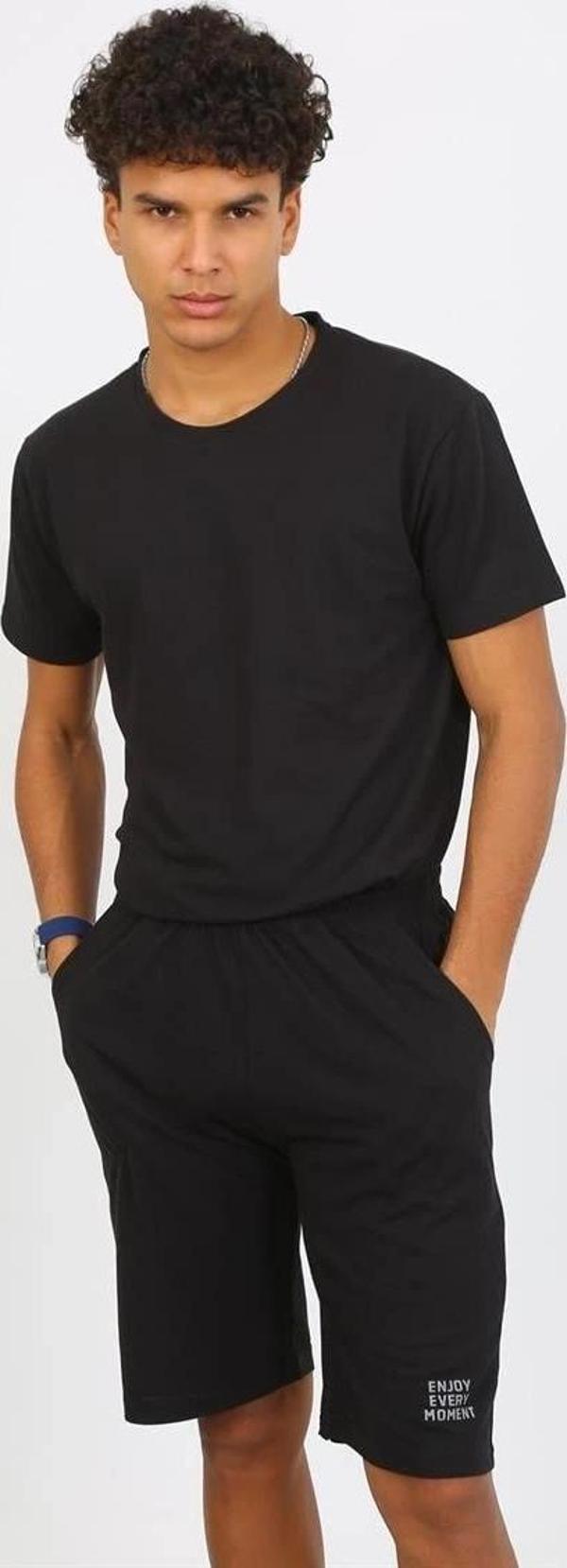 Giyim Erkek Pamuk Lakost Alt Üst Kaprili Pijama Takım Siyah - Image 1