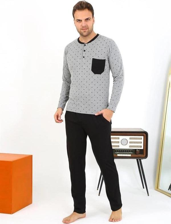 Giyim Erkek Uzun Kol Penye Füme Pijama Takımı - Image 1