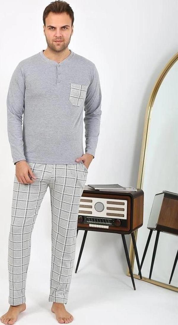 Giyim Erkek Uzun Kol Penye Gri Pijama Takımı - Image 1