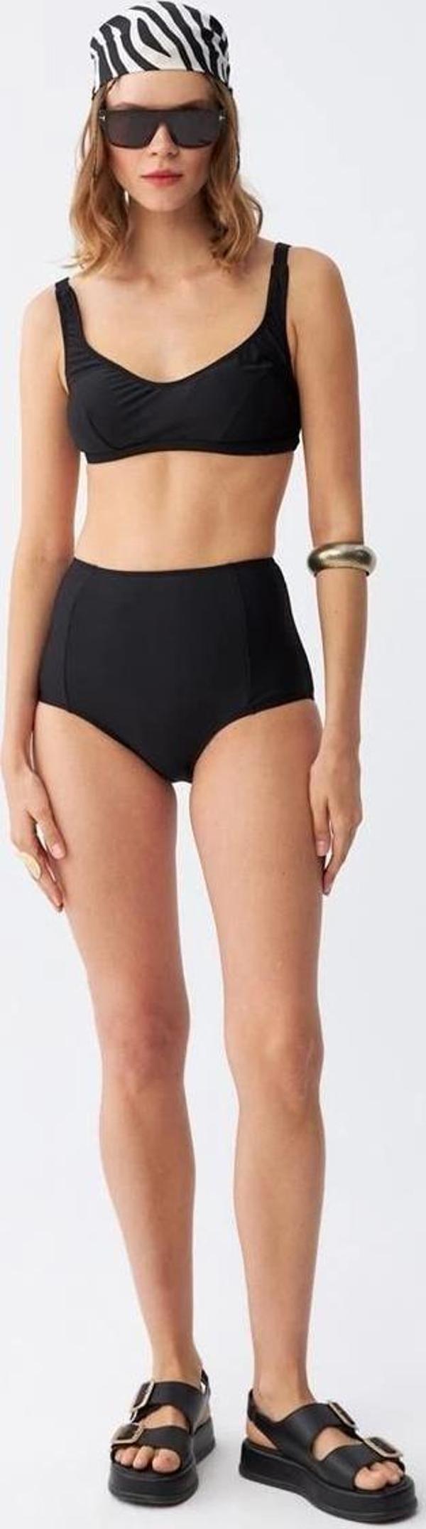 Giyim Kadın Siyah Pedli Kare Yaka Yüksek Bel Bikini Takımı - Image 1