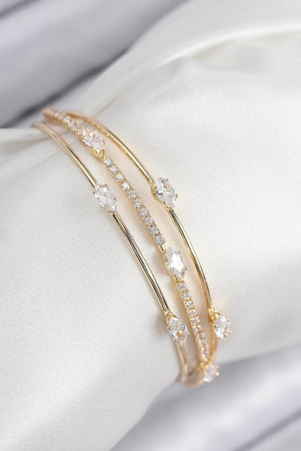 BFS Pirinç Zirkon Taşlı Su Yolu Model Gold Renk Kadın Bileklik - Image 1