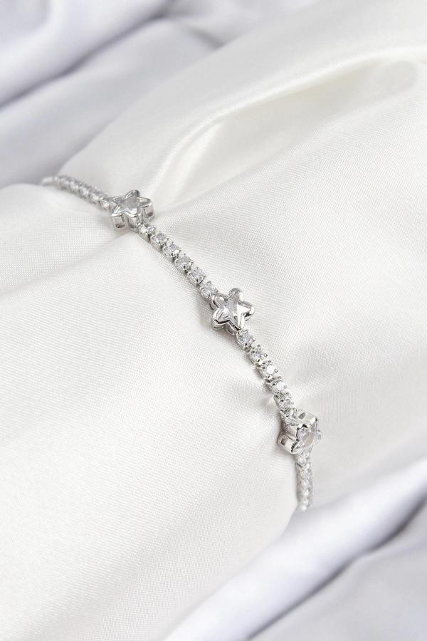 BFS Pirinç Zirkon Taşlı Yıldız Model Gümüş Renk Asansörlü Kadın Bileklik - Image 1