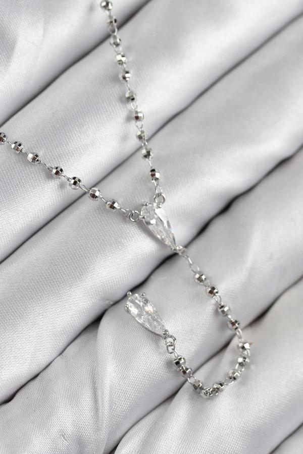 BFS Pirinç Zirkon Taşlı Gümüş Renk Kadın Y Kolye - Image 1