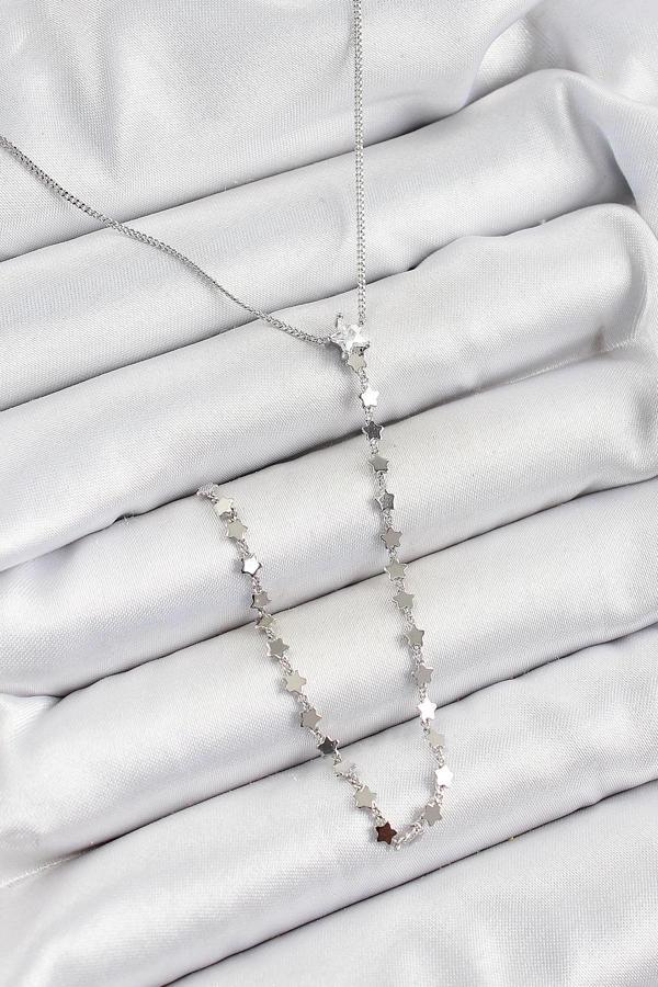 BFS Pirinç Zirkon Taşlı Yıldız Figürlü Y Model Gümüş Renk Kadın Kolye - Image 1