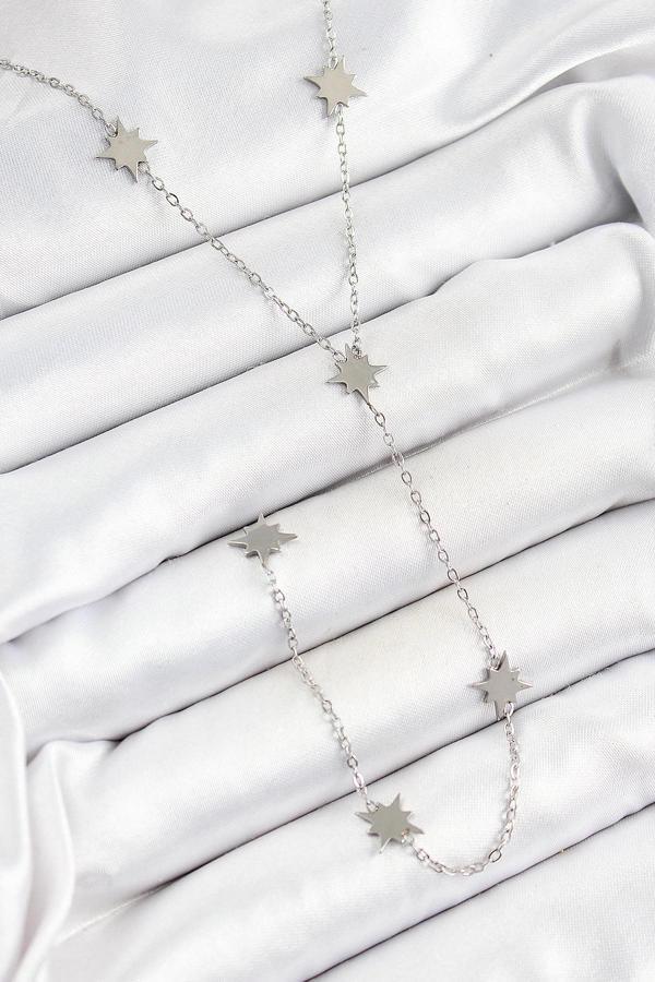 BFS 316L Çelik Kutup Yıldızı Figürlü Y Model Gümüş Renk Kadın Kolye - Image 1