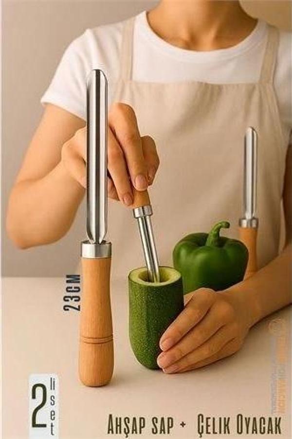 BFS  Oyacak - 2 Lİ SET Dolmalık Kabak ve Biber Patlıcan Oyacağı 304 Paslanmaz Çelik - Image 1