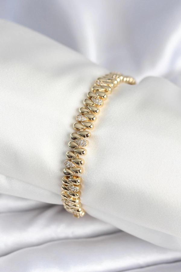 BFS Pirinç Gold Renk Damla Model Zirkon Taşlı Kadın Bileklik - Image 1