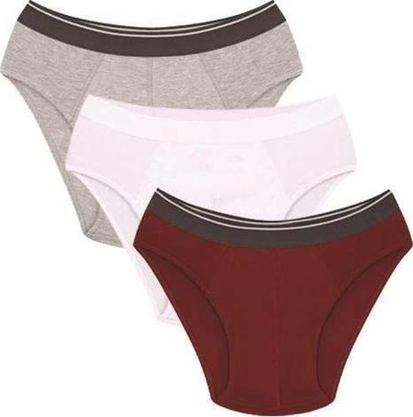 Giyim Erkek Pamuk 3lü Bordo Beyaz Gri Likralı Slip - Image 1