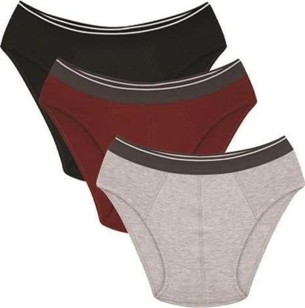 Giyim Erkek Pamuk 3lü Siyah Bordo Gri Likralı Slip - Image 1