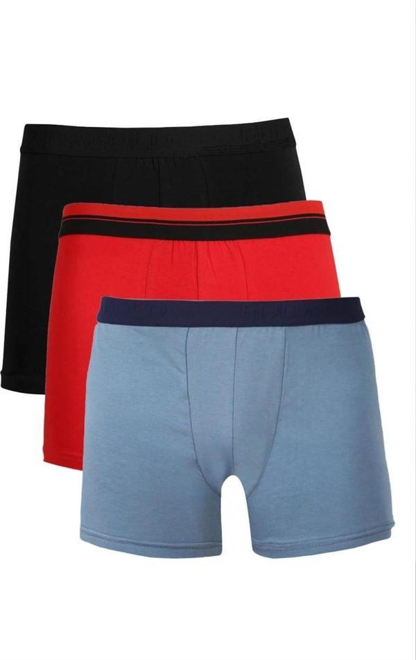 Giyim Erkek Penye 3'lü Boxer Siyah-Kırmızı-İndigo - Image 1