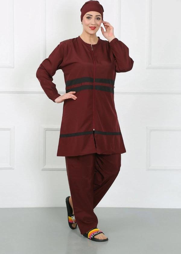 Giyim Büyük Beden Tesettür Mayo Bordo - Image 1