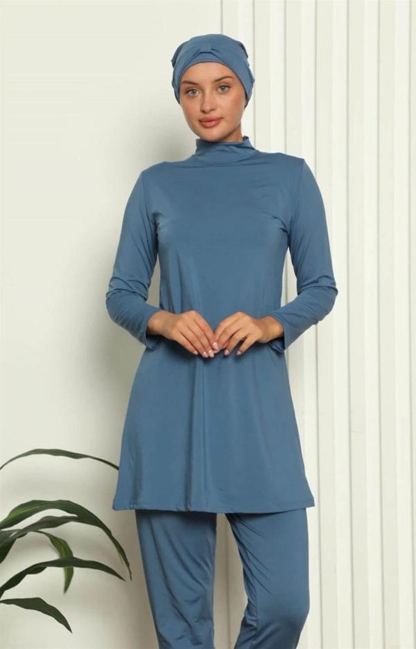 Giyim Tam Tesettür Likralı Mayo İndigo - Image 1