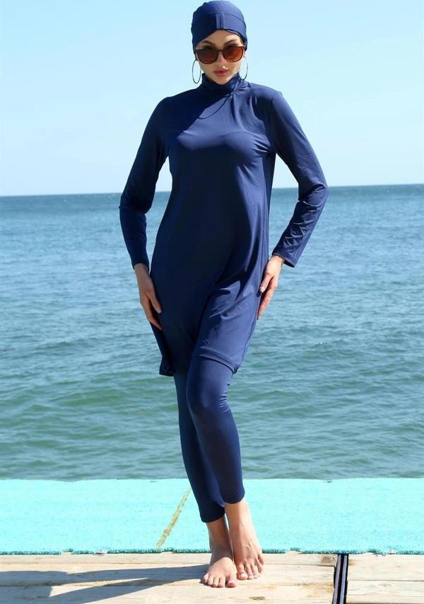 Giyim Uzun Kol Likralı Lacivert Tesettür Mayo - Image 1