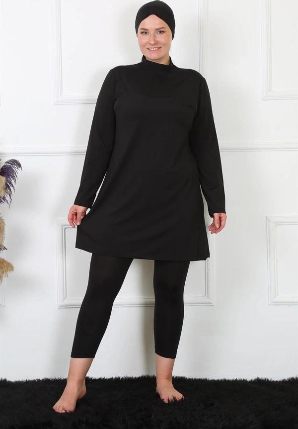 Giyim Tam Kapalı Büyük Beden Siyah Mayo - Image 1