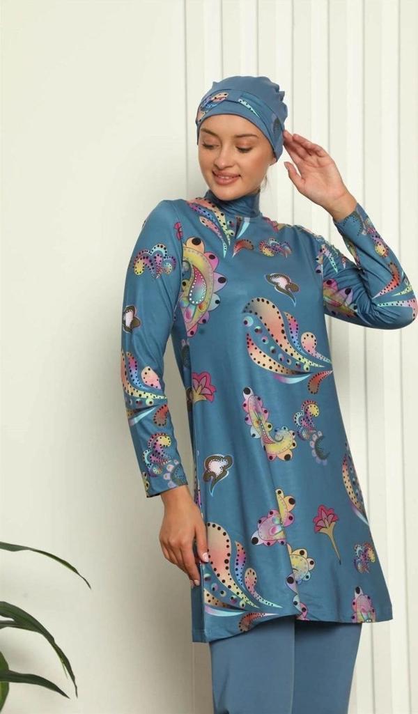 Giyim Tam Tesettür Dijital Desenli Mayo 31043 - Image 1