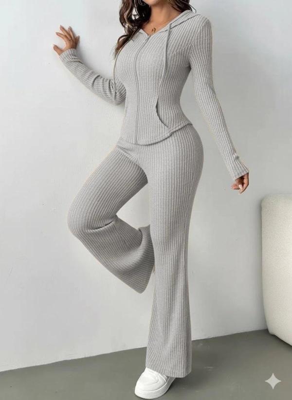 MDB Kadın Uzun Kollu Kapşonlu önden Fermuarlı Kaşkorse Bluz Ve Pantolon Ikili Takım - Image 1