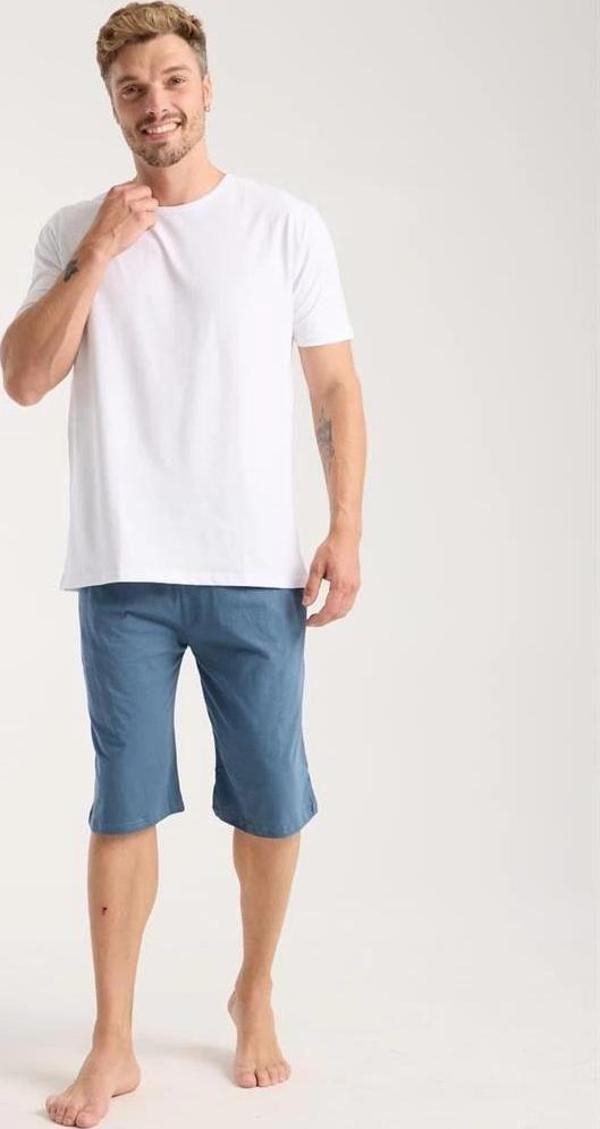 Giyim Erkek Cepli Pamuk Penye Şort İndigo - Image 1