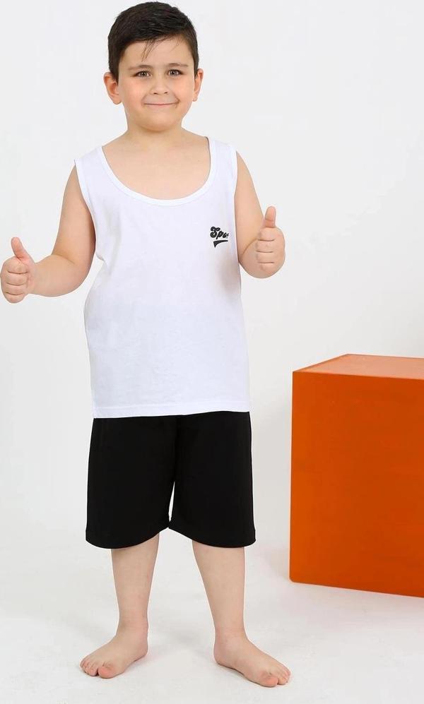 Giyim Erkek Çocuk Sıfır Kol Şortlu Beyaz Penye Pijama Takımı - Image 1