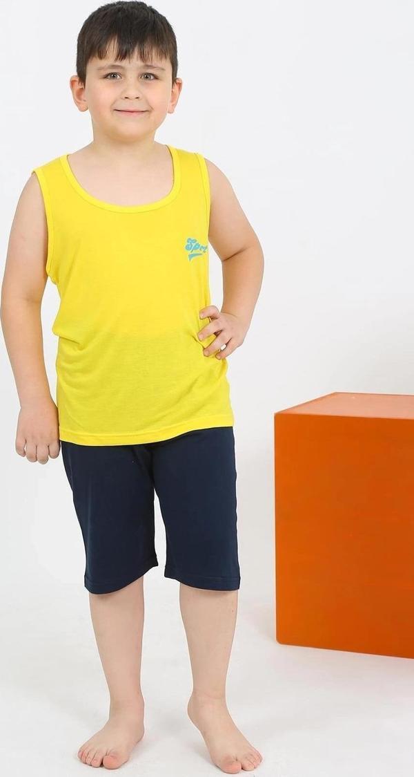 Giyim Erkek Çocuk Sıfır Kol Şortlu Sarı Penye Pijama Takımı - Image 1