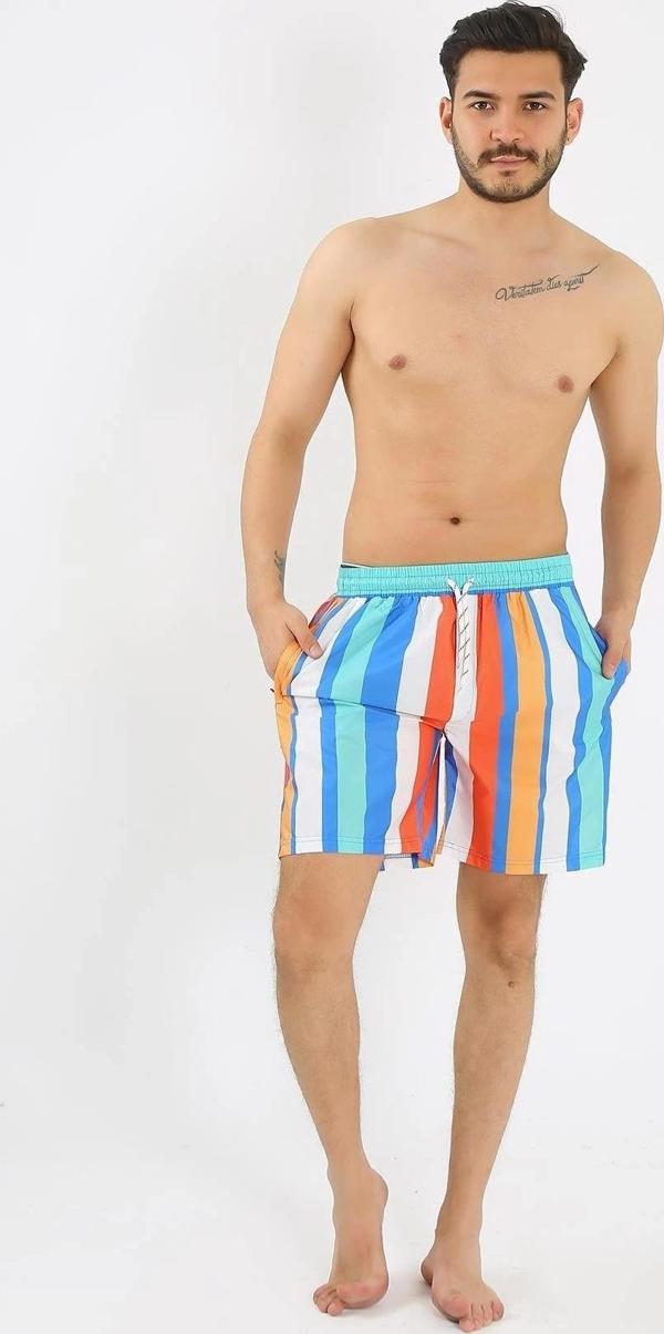 Giyim Erkek Desenli Fermuar Cepli Deniz Şortu Mavi - Image 1