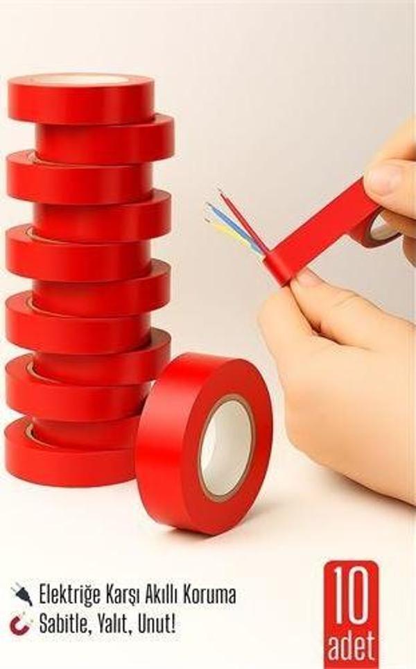 10'LU KIRMIZI Elektrik  Bandı – Yüksek Yalıtım Gücü, Kablo Sabitleme ve Elektrik Koruma İçin - Image 1
