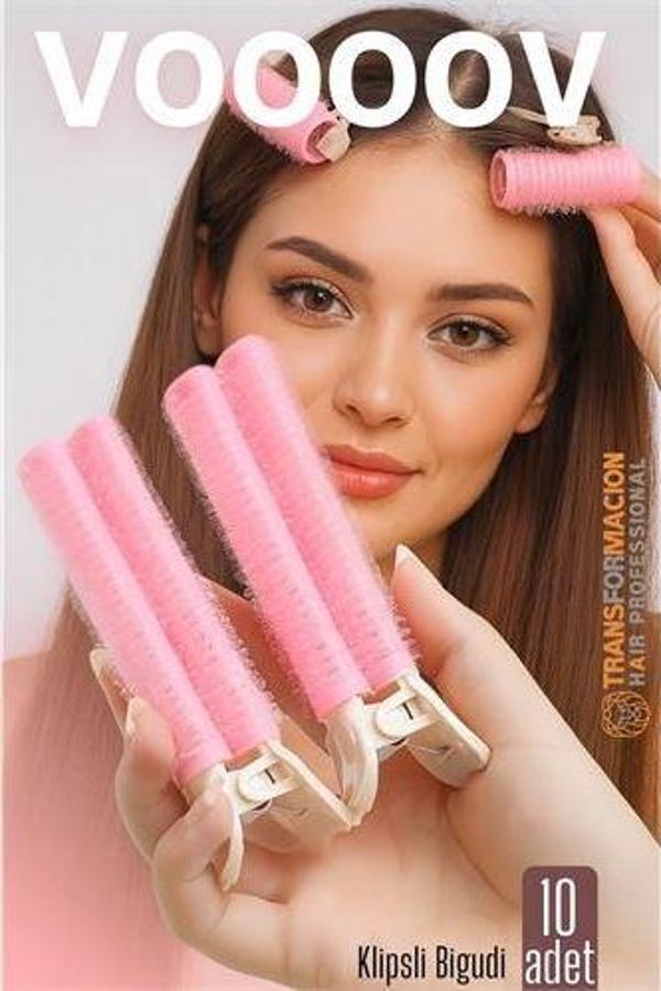 10'lu Klipsli Saç Bigudisi Isısız Doğal Bukle Bigudisi Dipten Hacim ve Perçem Şekillendirme İçin - Image 1