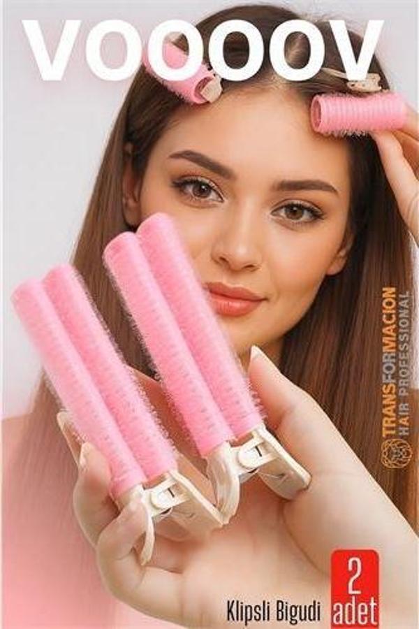 2'li Klipsli Saç Bigudisi Isısız Doğal Bukle Bigudisi Dipten Hacim ve Perçem Şekillendirme İçin - Image 1