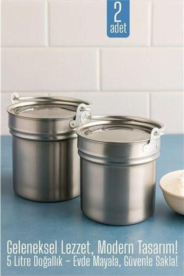 2'li Yoğurt Bakracı – Paslanmaz Çelik 5'litre |  Kapaklı, Hijyenik ve Dayanıklı - Image 1
