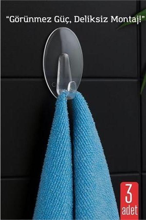 3'lü Şeffaf Kendinden Yapışkanlı Duvar Askısı – 5.5 x 3.2 cm | İz Bırakmaz, Güçlü Tutuş - Image 1