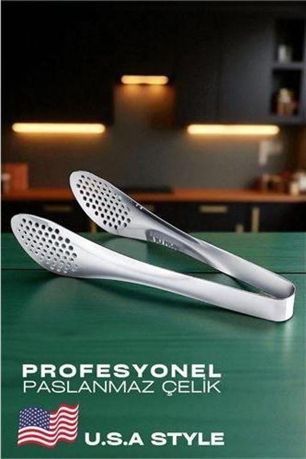 Amerikan Tip Mutfak Maşası 304 Paslanmaz Çelik Makarna Pasta Salata Çok Amaçlı Maşa - Image 1
