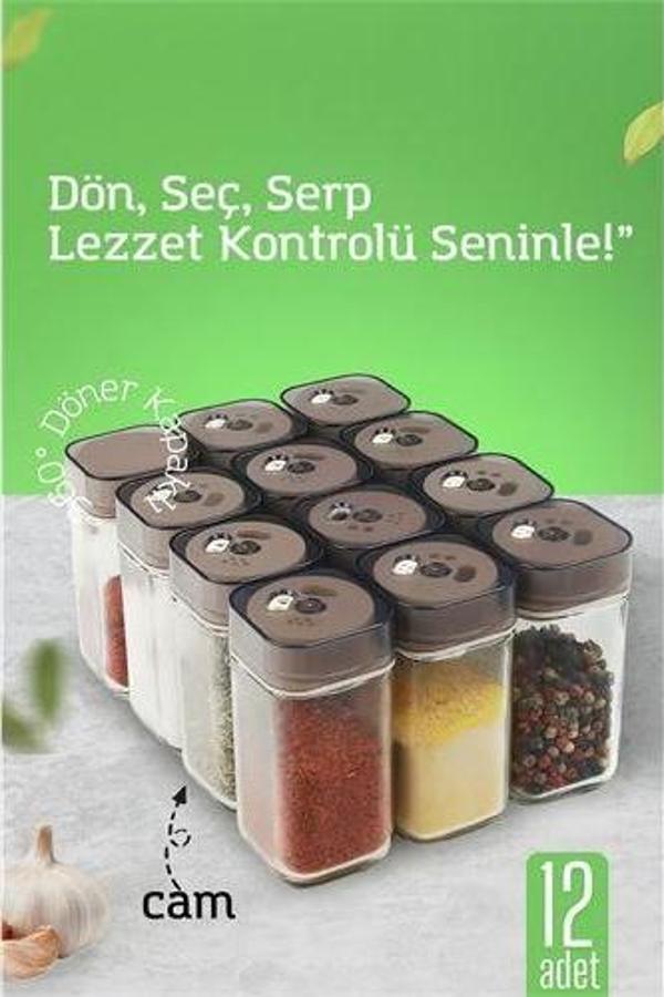 Cam Tuzluk Baharatlık – 360° Döner Kapaklı | 3 Delik Tipiyle Ayarlanabilir Akış  12 ADET - Image 1