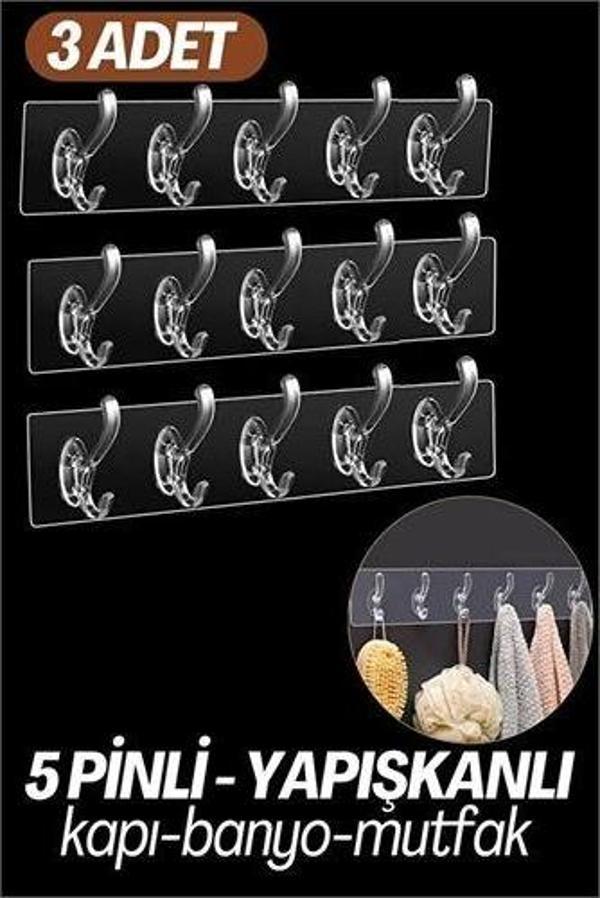 5 Pinli 3'lü set Yapışkanlı Askı Xenoty Design - Image 1